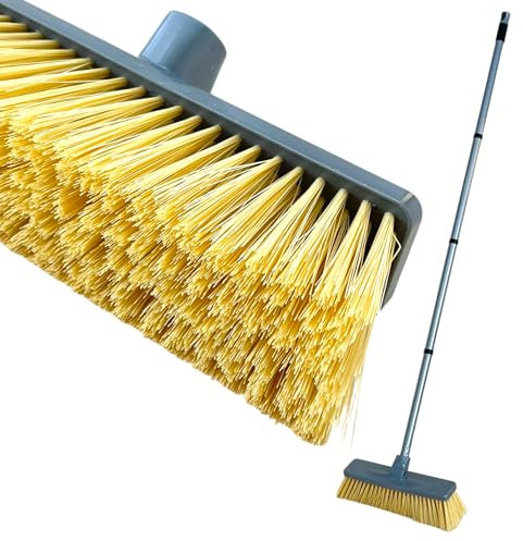EDS 12'' Broom Indoor Sweeping Brush with 120cm Long Stainless Steel Handle PVC Bristles Sweeping For Cleaning Kitchen Floor Carpet Living Room Remove Pet Dog Cat Hair CREAM (PACK OF 1)
