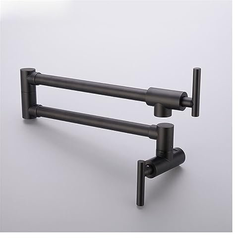 Küchen-Wand-Wasserhahn, Küchen-Mischwasserhahn, 2 Griffe, klappbar, einziehbar, drehbar, Stretch-Küchenspüle, Warm- und Kaltwasserhahn(Noir)