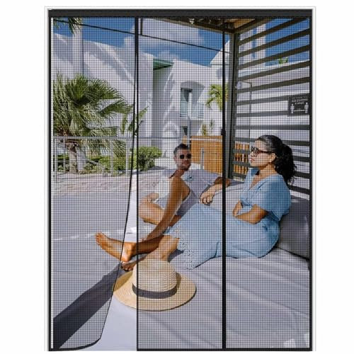 Magnet Vorhang Insektenschutz Ohne Bohren 240x240cm, Schwarz Lamellenvorhang für Türen mit Fliegengitter, Für Schiebetür Balkontür