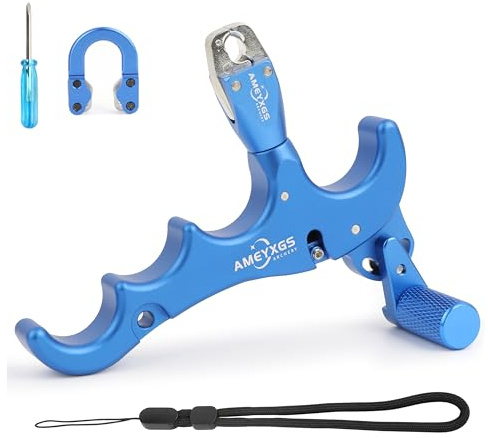 SHARROW Disparadores de Tiro con Arco Thumb Release Aids Arco Compuesto 4 Dedos Automático Ayuda de liberación con Metal D-Loop (Azul)
