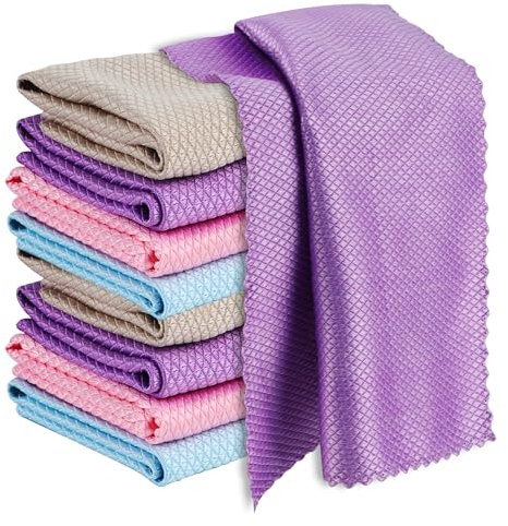 YiliYa Lot de 10 Chiffons de Nettoyage en Écailles de Poisson, Chiffon Microfibre Réutilisable 30x40 cm, pour la Salle de Bain Maison Cuisine Bureau Voiture Moto,Multicolore