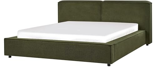 Beliani Polsterbett Bouclé grün mit Lattenrost 160 x 200 cm hohes Kopfteil Retro Linards