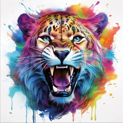 artissimo Bild aus Glas 50x50 cm Leopard bunt Pop Art AG5583A – modernes Glasbild Tierbild Wandbild Quadratisch, farbige Wanddeko Wohnzimmer
