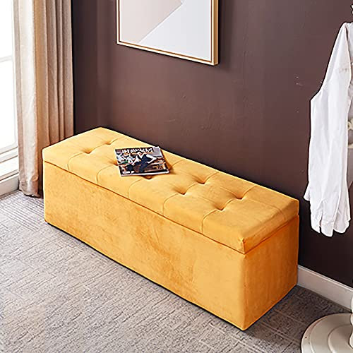 Moderne Polsterbank mit Stauraum, Samt, für Wohnzimmer, Eingangsbereich, Gelb, 100 x 40 x 40 cm