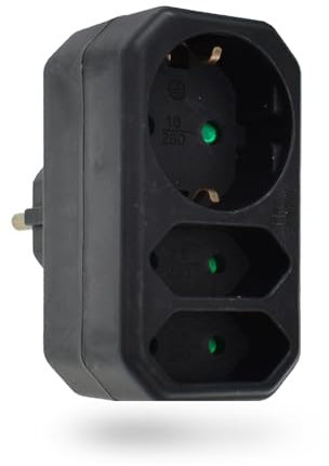 feletec 3-fach Steckdosenadapter 1x Schuko, 2x Euro, schwarz, Mehrfachstecker, Mehrfachsteckdose
