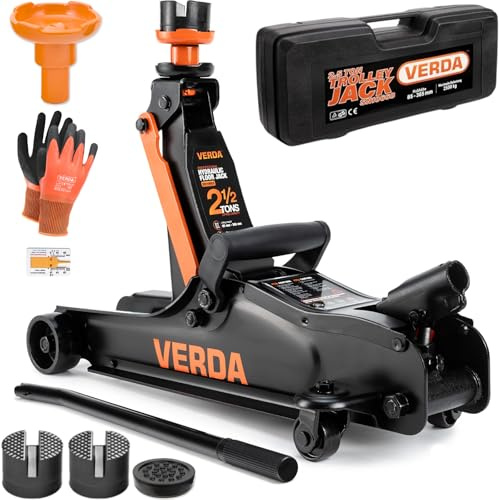 Verda Hydrualischer Wagenheber 2,5T [85-365mm] + 3X Gummiauflage + Tragekoffer, Inklusive Handschuhe, Autoheber, hydrualischer Rangierwagenheber Heber PKW Profi (Wagenheber 2,5T + Koffer)