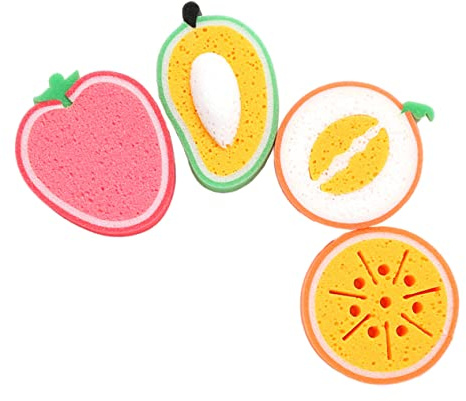 Healeved 4 Esponjas de Limpieza de Cocina Forma de Fruta, Esponjas para Platos, Diseño Grueso y Reutilizable, Limpieza Rápida, Ideales para Uso Doméstico