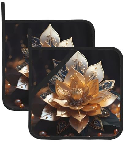 Set di presine bianche delicate a forma di fiore di loto, resistenti al calore, per forno e grill, essenziali per la cucina con design quadrato