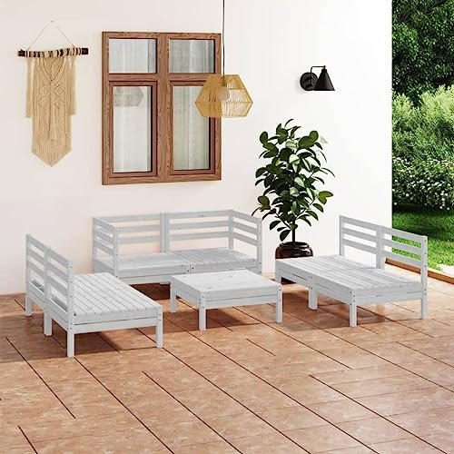 KTHLBRH 7-TLG. Garten-Lounge-Set Weiß Massivholz Kiefer Gartenmöbel-Sets Terrassenmöbel-Sets Balkonmöbel-Sets Outdoor-Möbel-Sets für Terrasse, Garten, Balkon