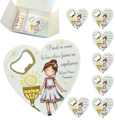 Regalami.shop set 8 bomboniere apribottiglia Prima Comunione Bimba con scatola, confetti, nastro, e bigliettino personalizzato (2)
