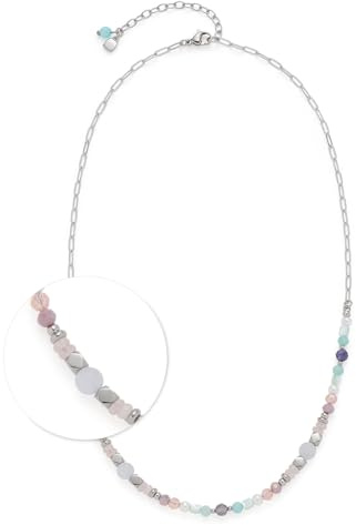 JEWELS BY LEONARDO Halskette Randy • kurze Paperclip-Kette aus silberfarbenem Edelstahl • Perlen in verschiedenen Formen und Pastelltönen • 45-50 cm Länge • Schmuck Geschenk für Frauen • 024797