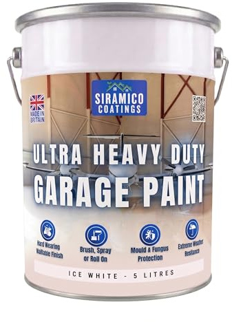 SIRAMICO COATINGS One Coat - Ultra Heavy Duty Garage Floor Paint - 5 Litres - White - Green - Light Grey - Brown - Anthracite (Ice White)