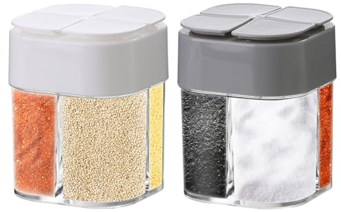 4-in-1 Gewürz Dispenser, Gewürzstreuer Camping, Reisegewürzdose aus Kunststoff, Camping/Picknick/Lunchboxen/Outdoor/Küche (2 pcs)