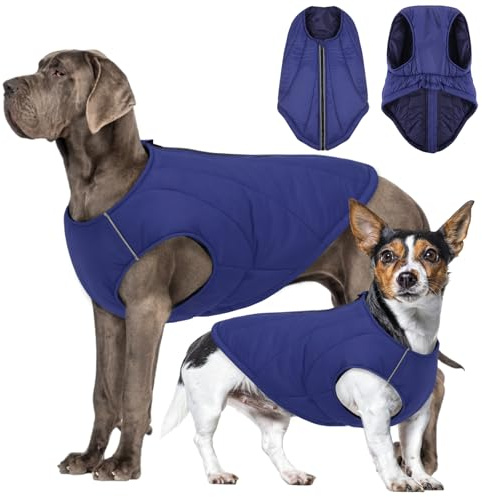 CITÉTOILE Hundmantel Wasserdichter mit Reißverschluss Blau XL | Warme Hundejacke mit Reflektierenden, Leichte Daunenjacke für kleine mittlere große Hunde