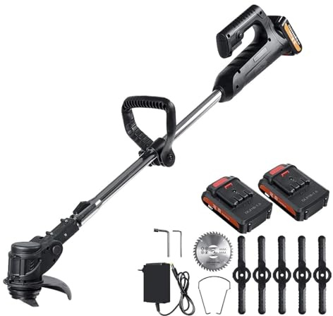Tosaerba elettrico a batteria da 24 V e 1000 W, kit tagliaerba senza fili da 10000 giri/min con 2 batterie agli ioni di litio, impugnatura regolabile, attrezzi da giardino Per uso fai da te