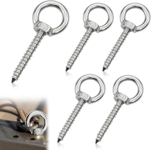 Tornillo de ojo M8, tornillo largo con ojal 304, acero inoxidable resistente, tuerca anular, perno de ojo, M8 × 80 mm, con rosca de madera para hamacas, toldos, cable fijo
