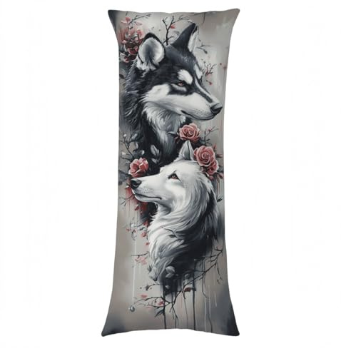 Kissenbezug 40x145 Seitenschläferkissen Bezug Wolf Kissenbezug Blume Kissen seitenschläfer Samt Verbessern Sie Schlafqualität Kissenbezüge, Doppelseitig Drucken für Sofa Deko Schlafzimmer, Model1845