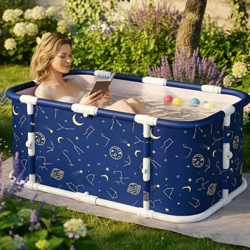 AYES Portable Foldable Ice/Hot Bath Tub, Large Portable Soaking Bathtubs for Home - Bathroom Freestanding Bathtubs for Shower Soaking Baths Hot SPA and Cold Water Therapy Training, Planet Blue