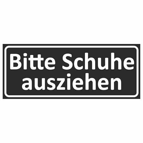 KIWISTAR UG - Bitte Schuhe ausziehen Schild - 15x10 cm weiß schwarz - graviert - Schilder selbstklebend - aus 1,4mm Plastik - für Post, Klingel, Paketbriefkasten, Packet Box, Hinweisschilder