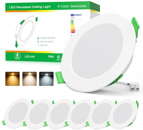 Nevoke LED Einbaustrahler 230V 5W Dimmbar 6er Set, Einbaustrahler LED mit 3 Farbtemperaturen 2700K/4000K/6000K, LED Spots 230V, 68–75mm Lochmaß, 24mm flach, IP44 Deckenspots für Bad Küche Wohnzimmer