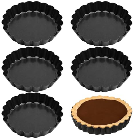 LoNinLoAn Mini Tart Tins with Removable Loose Bottom, 6 Pcs, ∅8 × 2 CM | Non-Stick Mini Quiche Tins with Removable Bottom. Fluted Round Tartlet Tins for Baking Pies, Flans and Cheese.