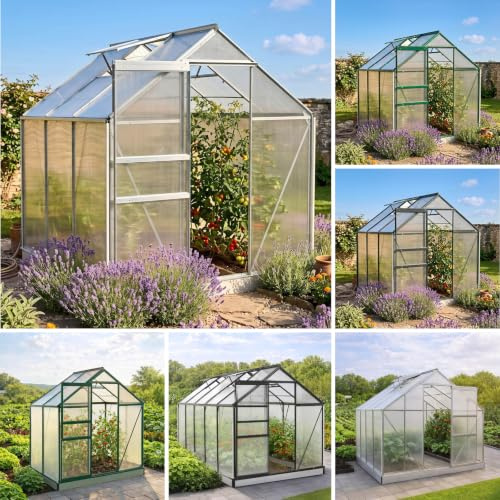 BRAST Gewächshaus Aluminium mit Fundament | TÜV geprüft | 42 Modelle | 130x190x195cm - 490x250x235cm, 6mm Hohlkammerplatten, rostfrei wetterfest temperaturbeständig | 190x190x195cm Silber