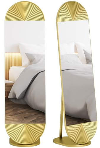 HOMCOM Wavy Full Length Mirror Free Standing Mirror 50 x 161 cm Gold Tone | Metal Frame, Solid Base, Bedroom, Living Room
