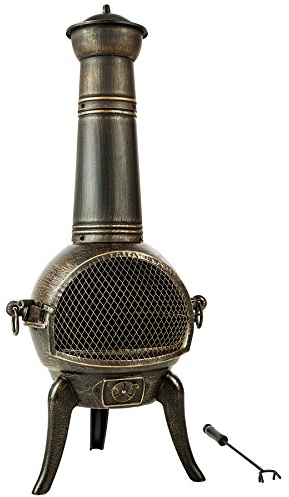 tectake® Brasero Exterieur Poêle en Fonte Chauffage au Bois Cheminée de terrasse extérieure Style Antique avec Porte grillagée & tisonnier 44 x 52 x 115 cm pour Aménagement Salon de Jardin Exterieur