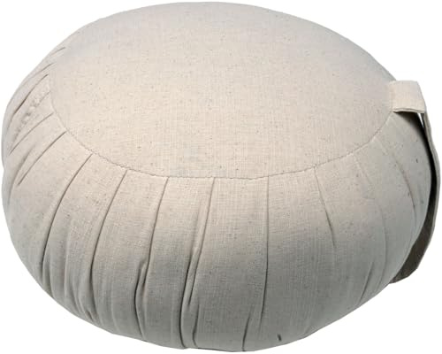 GURU SHOP Rundes Einfarbiges Meditationskissen, Yoga Kissen, Yogakissen, Sitzkissen, Bodenkissen, Dekokissen - Naturweiß, 20x35x35 cm