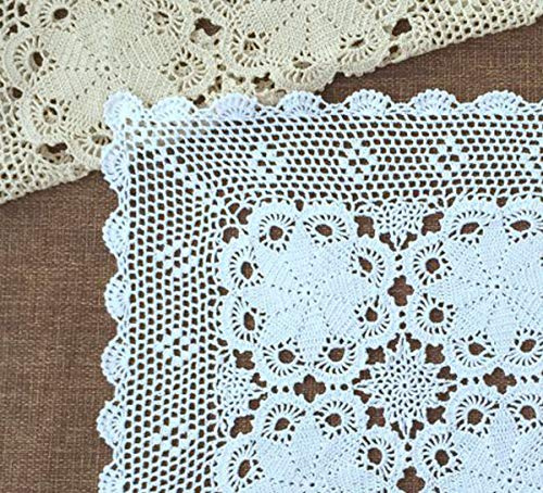 Damanni White Cotton Handmade Crochet Lace Tablecloth Doilies Table Overlay,Square,31.5 Inch by 31.5 Inch
