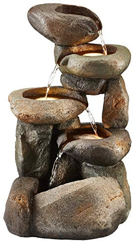 Serenity Cascading Tumbling Rocks Water Feature with LED Lights, Outside Ornament for Garden, Patios & Decking (Height 61cm)