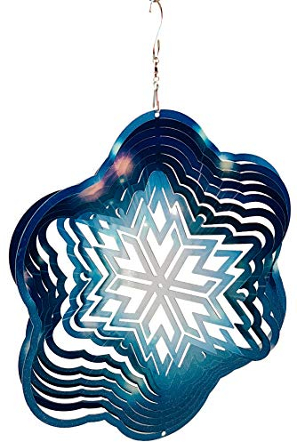 Dundee Deco W2231 Moulin à vent dans une boîte cadeau – Décoration 3D à suspendre pour intérieur ou extérieur – Flocon de neige – Bleu, Blanc – 30,5 cm – Idée cadeau unique pour homme et femme
