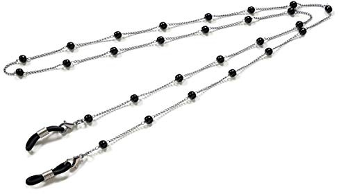 Outman Brillenband mit Perlen, Brillenhalter, Umhängeband, Schwarze Perlen, Einheitsgröße