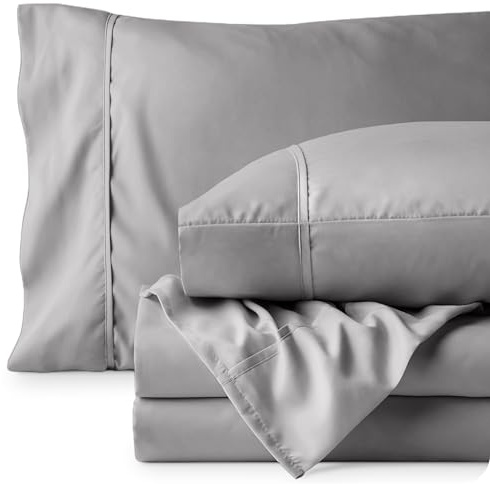 Bare Home Bed Sheet Set King Size - Premium 1800 Ultra-Soft Hydro-Brushed Microfibre Sheets - Deep Pocket - 4 Piece Set - Fitted Sheet, Flat Sheet, and 2 Pillowcases (King, Light Grey)