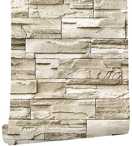 HOMOH Steintapete3D Tapete selbstklebend Ziegelstein Wandtapete 0.45 * 6M Industrial Wandaufkleber Wandpaneele Stein Mauer Klebefolie für Wohnzimmer, Schlafzimmer Flur (90041)