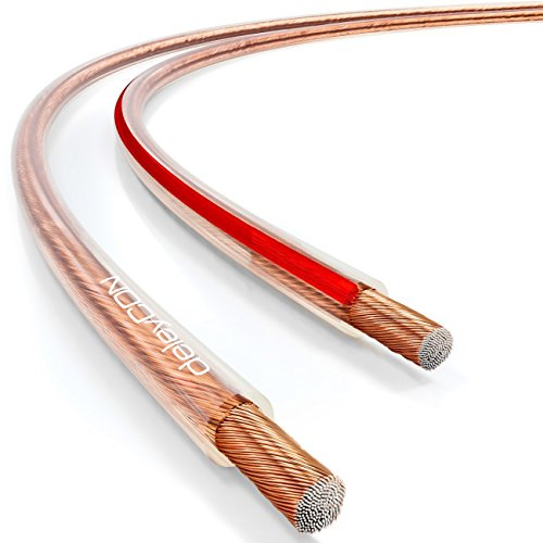 deleyCON 25m Cavo per Altoparlanti 2x 2,5mm² Alluminio Rivestito in Rame CCA Marcatura di Polarità 2x50x0,25mm Treccia BauPVO/CPR - Trasparente