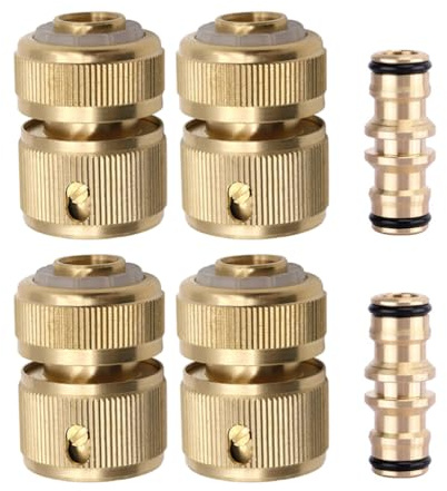 Connecteur de Tuyau en Laiton 6 Pièces (4 Connecteurs Rapides, 2 Connecteurs Doubles Mâles), Raccord Rapide de Tuyau de 1/2 pouce, pour Tuyaux d'arrosage, Arroseur de pelouse
