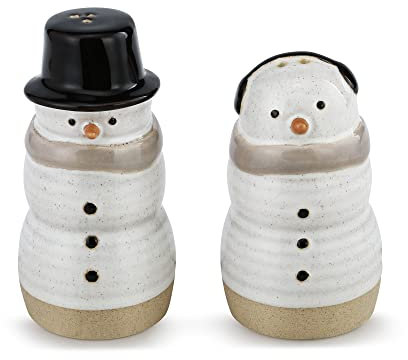 Snowman Winter White 4 x 2 Ceramic Stoneware Holiday Salt and Pepper Shaker Set