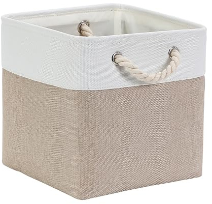 Mangata 30x30x30cm Cube Storage Boxes 1Pc Light Khaki White Baskets | Reinforced Metal Rim, Washable Lightweight Fabric Organisers Fits Standard Cube Shelving, Wardrobe & Cupboard Storage