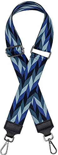 Caspar BSG04 breiter Leder/Textil Schultergurt mit silberfarbenem Karabiner für Handtaschen