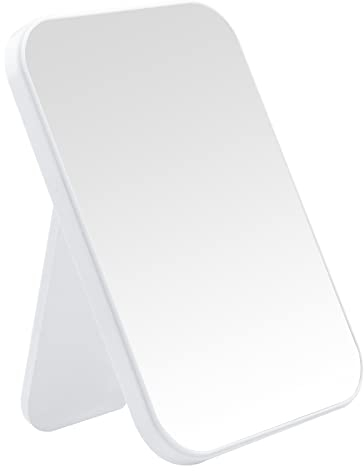 DVHOK 20cm Schreibtisch Make up Spiegel, Einfacher Kosmetikspiegel Faltbare, Tisch-Schreibtisch, Wandbehang, Doppelzweck-Spiegel, Quadratisch, Weiß