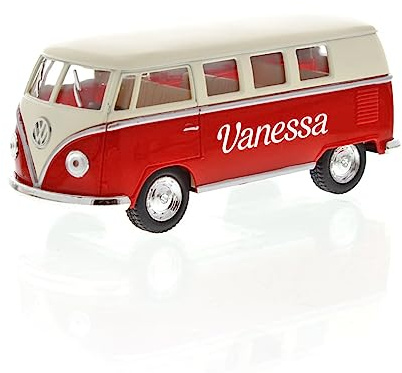LittleStars Personalisierbarer Volkswagen T1 Modellbus 1962 I rot I 1:32 I von goki I Spielzeugauto mit Rückzugmotor I Kult-Kleinbus mit Ihrer Wunsch-Personalisierung