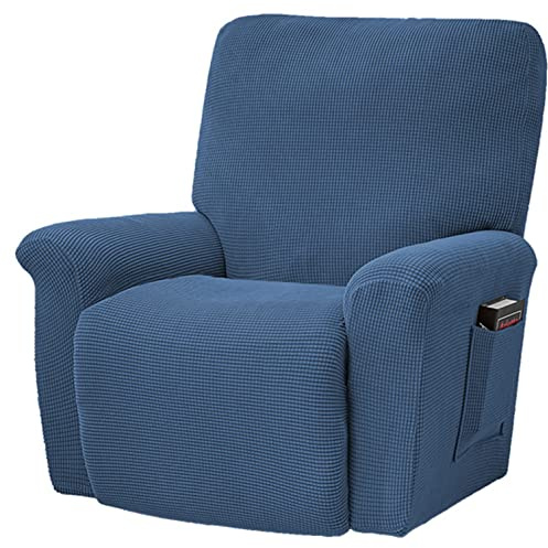 YOPOIY 4 Stück Relaxsessel bezug Weich Jacquard Sesselhusse mit Tasche rutschfest Sesselschoner Waschbar Stretch Sesselüberwurf für Wohnzimmer -blau-2