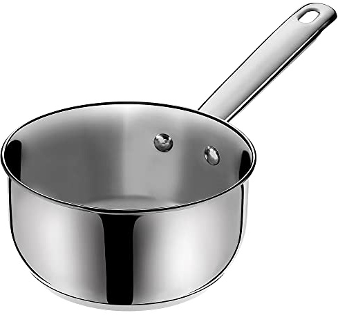 KADAX Stielkasserolle 1,5L, Stieltopf aus robustem Stahl, Milchtopf mit langem Stiel und Schüttrand, Schmortopf mit Griff, Butterpfännchen, Soßentopf (Silber 2 / 16cm)