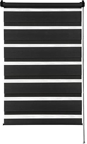 GARDINIA Doppelrollo zum Klemmen oder Kleben, Duo-Rollo ohne Bohren, Seitenzugrollo, Transparente und blickdichte Streifen, Schwarz, 90 x 150 cm