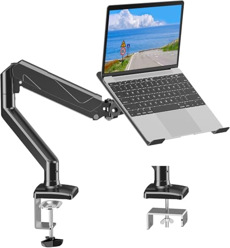 MOUNTUP Laptop Stand for Desk, Adjustable Aluminum Laptops Arm Mount for 14-17 Inch Notebook & 32 Monitor, Laptops Arm for Desk Support for 2.2-19.8lbs, 2-in-1 Laptop Desk Mount with Clamp/Grommet