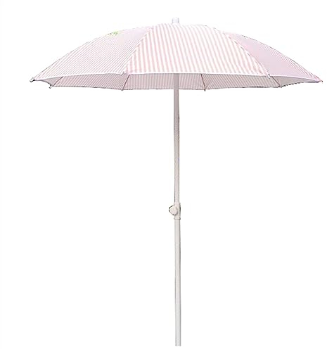 NOIRDA Deko-Sonnenschirm Für Den Garten, Runder Rosa Gestreifter Terrassenschirm Mit 160 cm Durchmesser, Sonnenschirm Im Freien, Wasserdichter, Faltbarer Strandschirm, Höhenverstellbar
