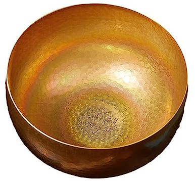 Klangschale, tibetische Klangschale, Meditationsset, schöner Klang für ganzheitliche Heilung, Stressabbau, Meditation und Entspannung, Dankbarkeitsmuster, antike, hellbraune Schale, 22 cm
