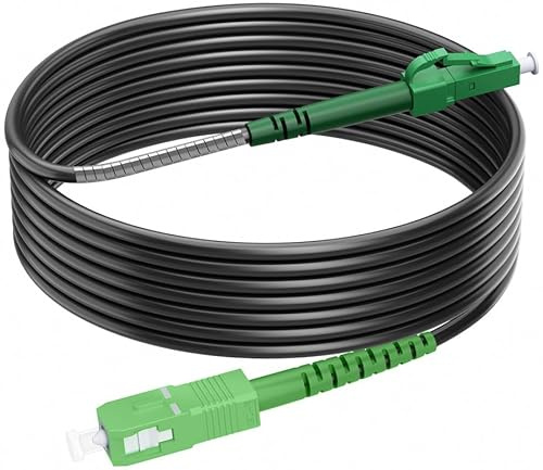 RamboCables Câble blindé à fibre optique LC/APC vers SC/APC Simplex Singlex, câble patch à fibre optique monomode 9/125 µm OS2 FTTH 10 m, pour l'intérieur et l'extérieur, noir
