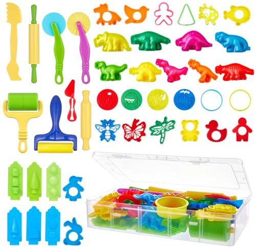 Lictin Knete Zubehör, 44 Stück Knete Set Knetwerkzeug für Kinder, Play Doh ZubehörModellierung von Tieren und Pflanzen,Dinosaurier machen, Kinderknete, Kinderknete, Knetwerkzeug Kinder